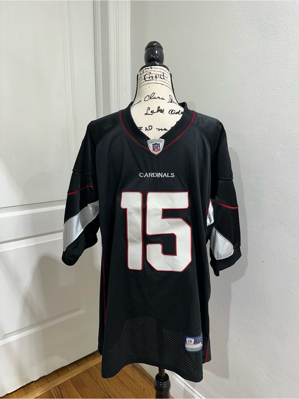 Reebok Black Cardinals #15 Men's Football Jersey with White Accents